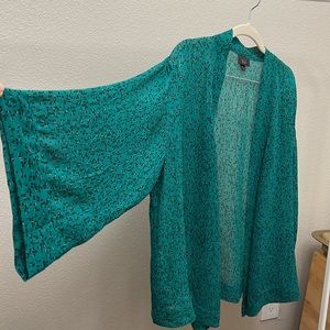 Teal and Black Sheer Open Front Kimono Cardigan